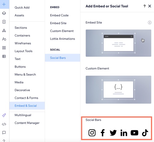 How to locate and add a social bar to your wix studio website