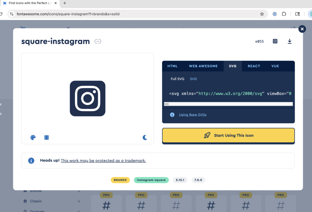 Font Awesome has svgs you can download for free for your website projects - images like Instagram and other social media icons