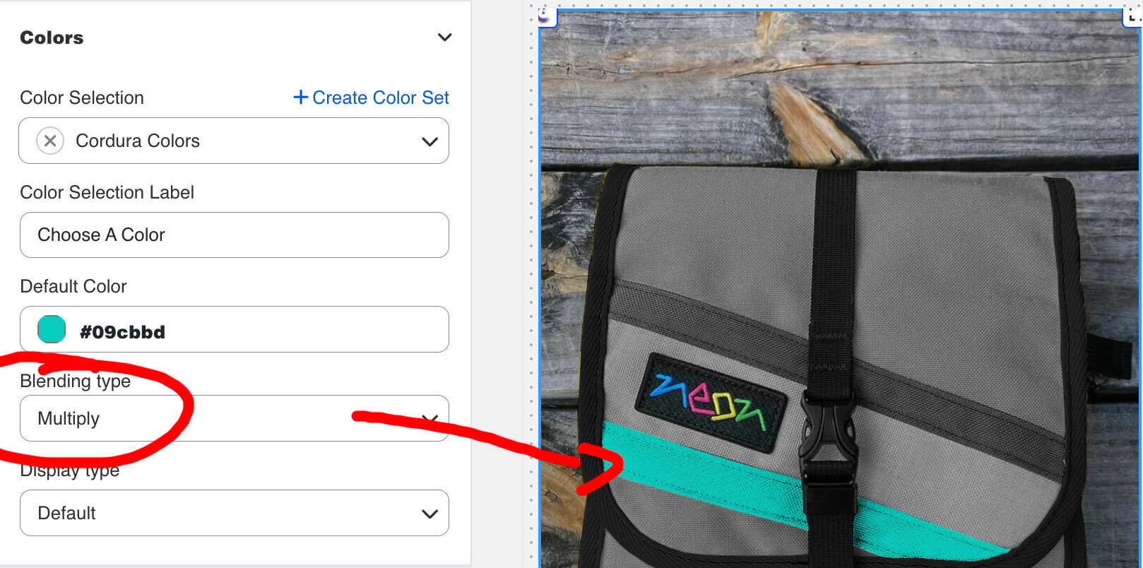 Blending Type Multiply of Color Swatches over fabric images