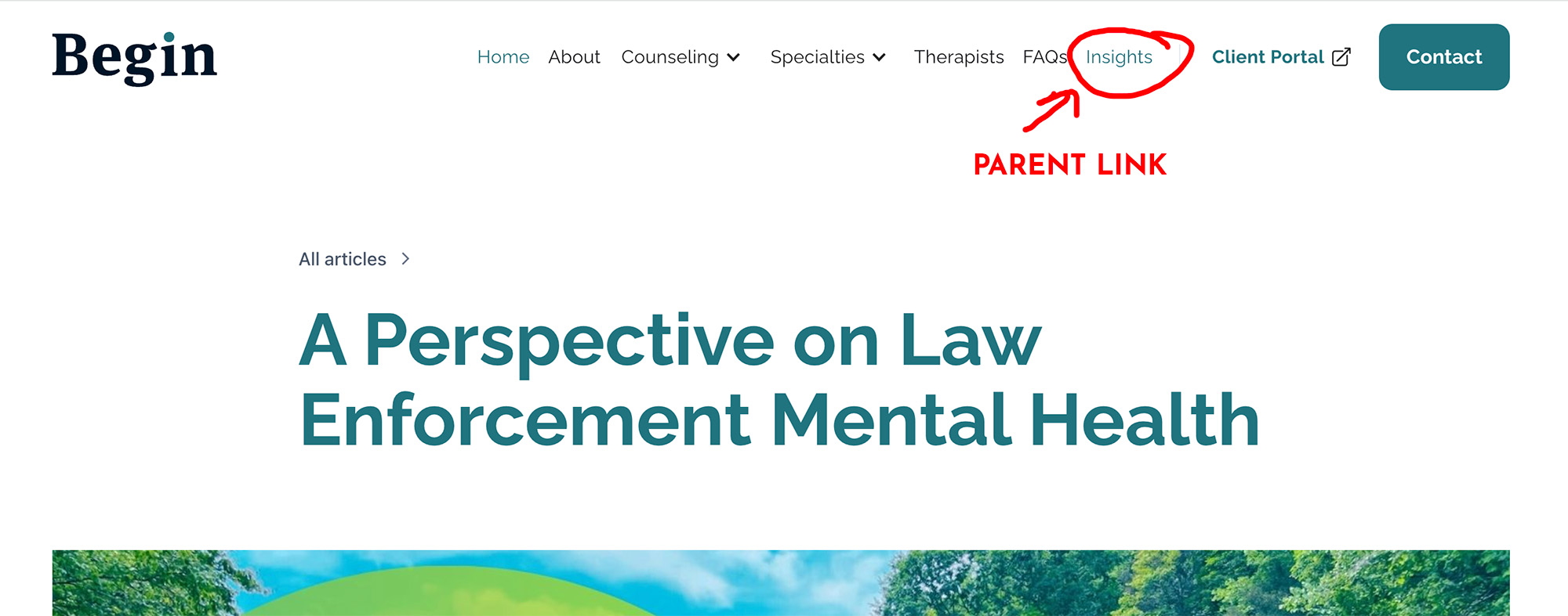 Image showing a blog post from the Webflow CMS having the parent link active.