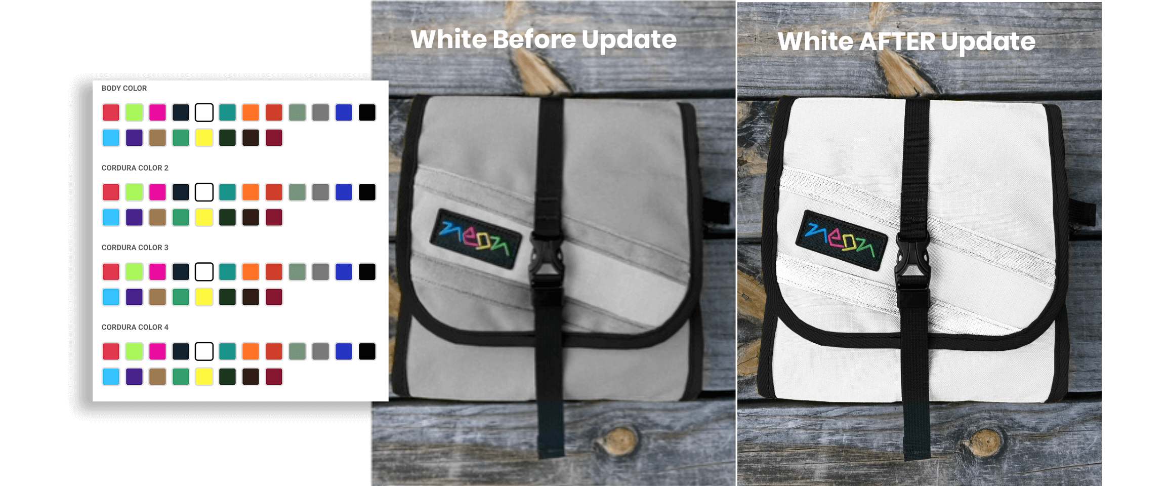 Before and After updating the transparency fabric files to brighter white by default.