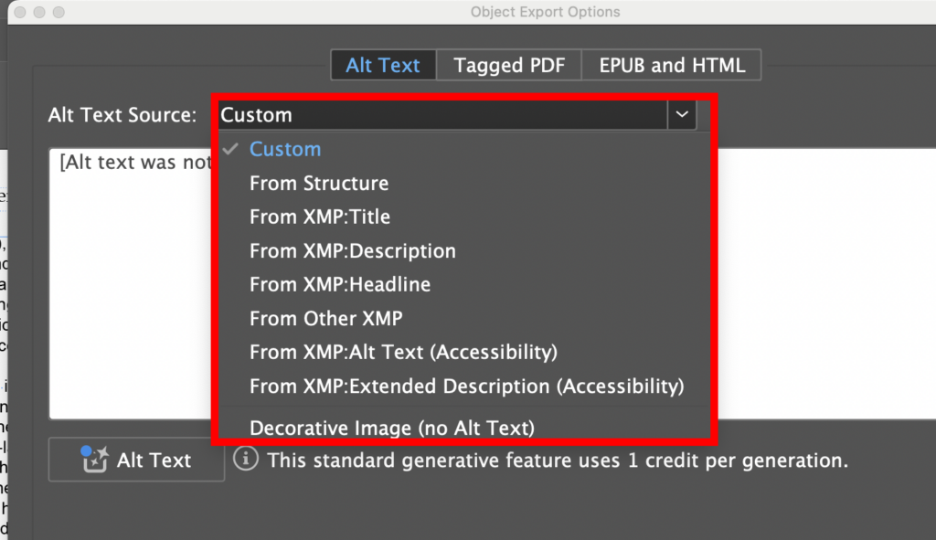 Alt Text Sources in InDesign