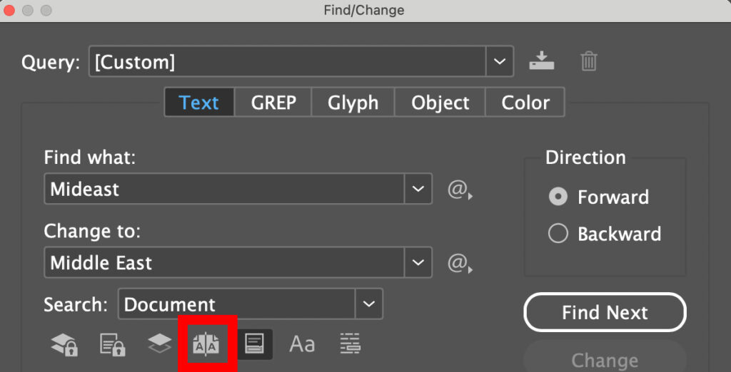 Click the Search Parent Pages too in the Find and Replace modal window