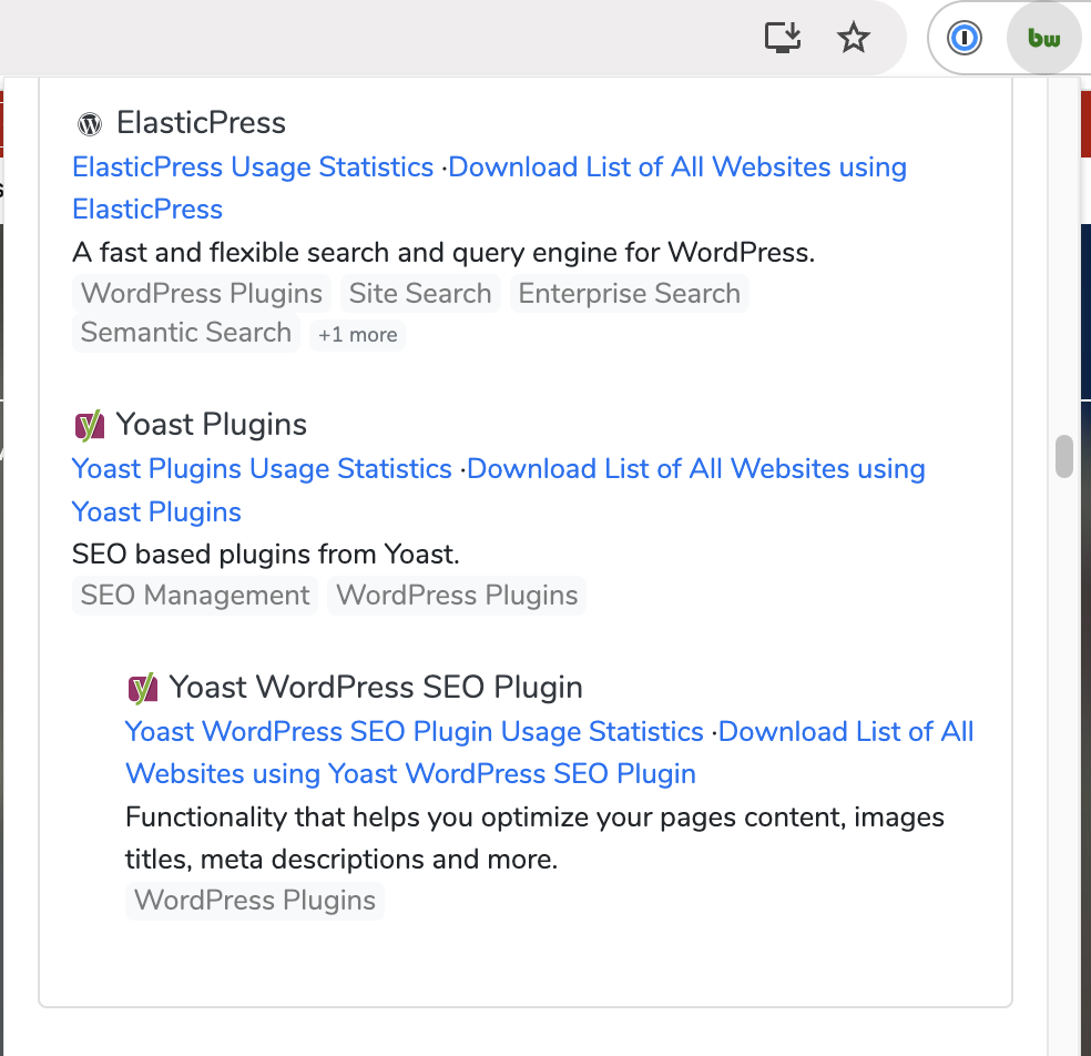 Look for the Yoast Plugin or ElasticPress or JetPack as a WordPress Plugin to show that the website is built on WordPress with BuiltWith Chrome extension