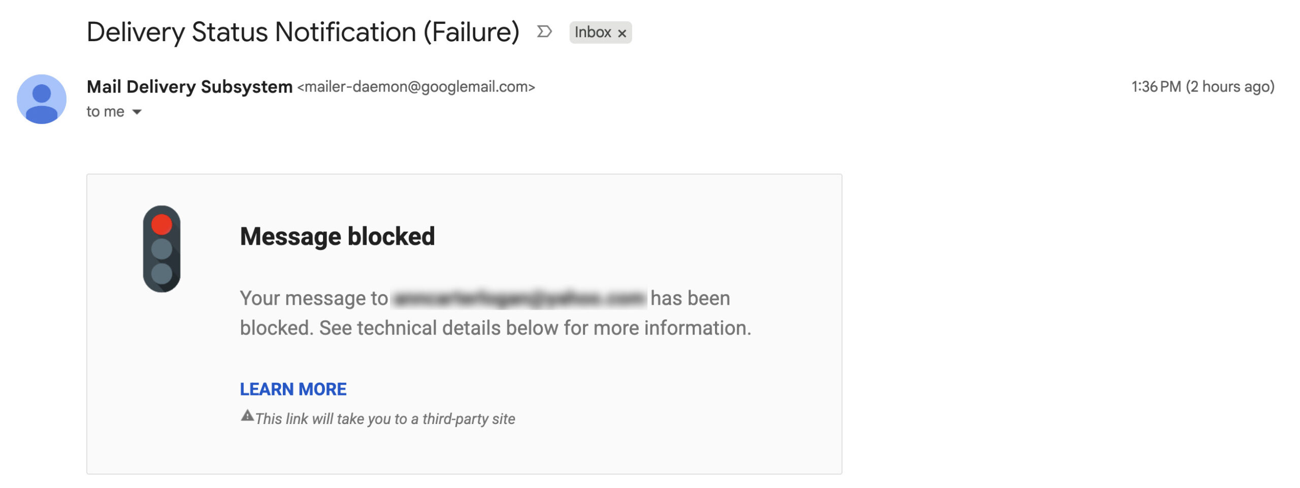Delivery status blocked notification