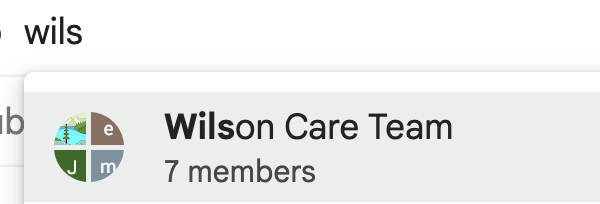 a gmail contact label - the named label - Wilson Care Team - automatically emails to all the people added to the care team.