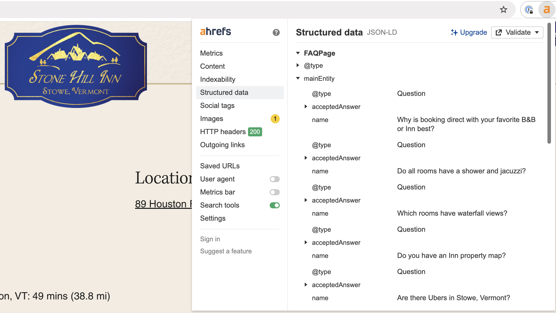 Example of JSON FAQs schema on a contact page