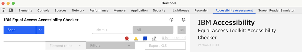 IBM Equal Accessibility checker for Chrome browser dev tools