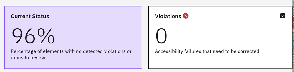 Screenshot of the IBM Equal Access Accessibility Checker with 0 Violations