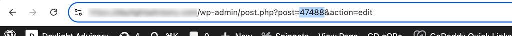 In your edit mode for wordpress, like at your browser url to find the post id.