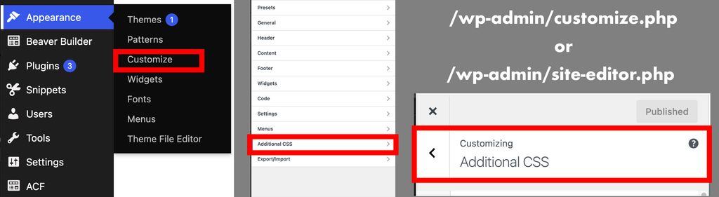 To update CSS in your WordPress site go to Appearance > Customize and then open the Additional CSS tab.